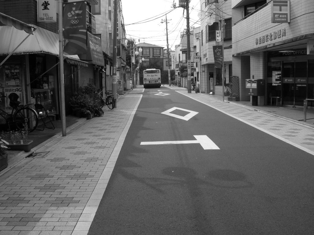 通行区分帯を設けた道路の写真