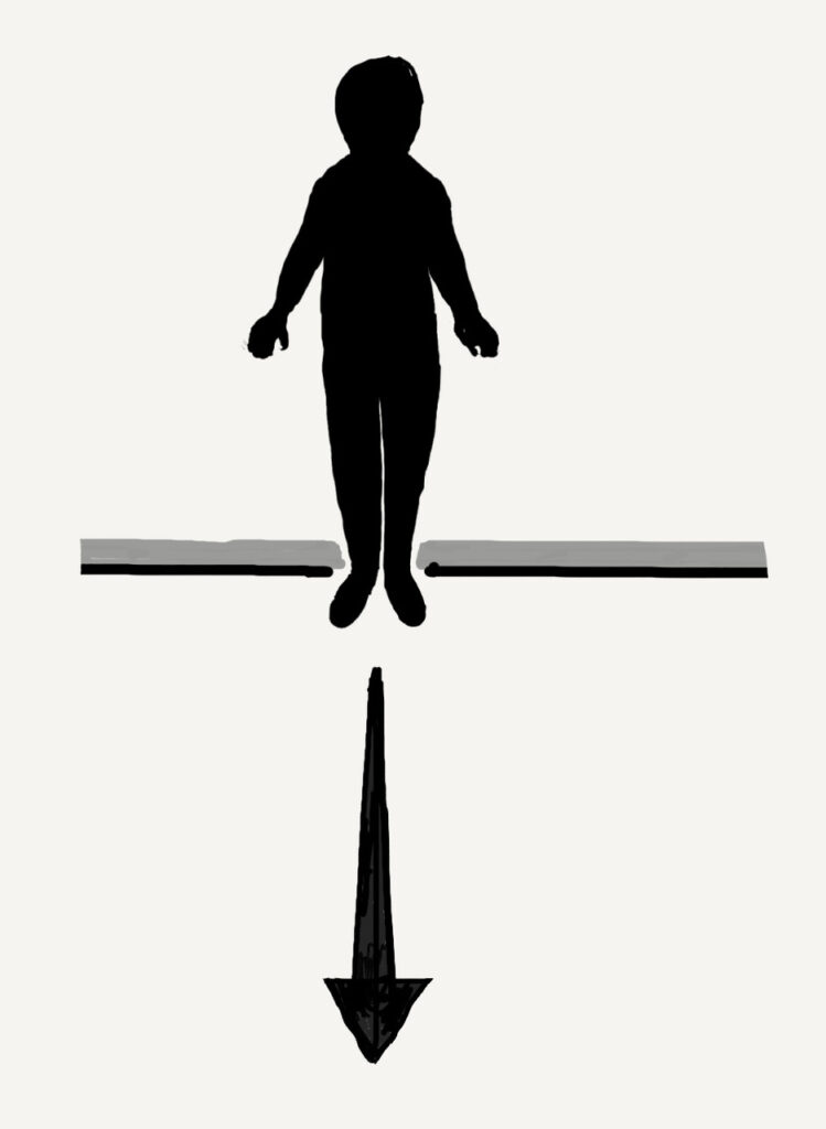 縁石を基準にスクウェアオフしている人をシルエットで示したイラスト。
